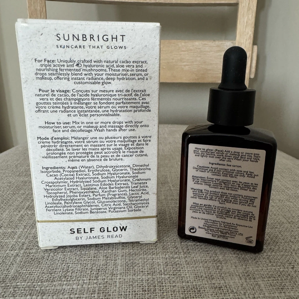 Self Glow by James Read Sunbright Tinted Tan Drops 30 ml 1 oz Full Size NIB - Image 2 of 3