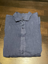 ZARA Camicia Uomo Lino Blu Taglia M Manica Lunga Bottoni Leggera Estiva