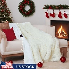 Heated Blanket Auto-Off Overheating Protection 10 Heat Level Cozy Faux Fur White