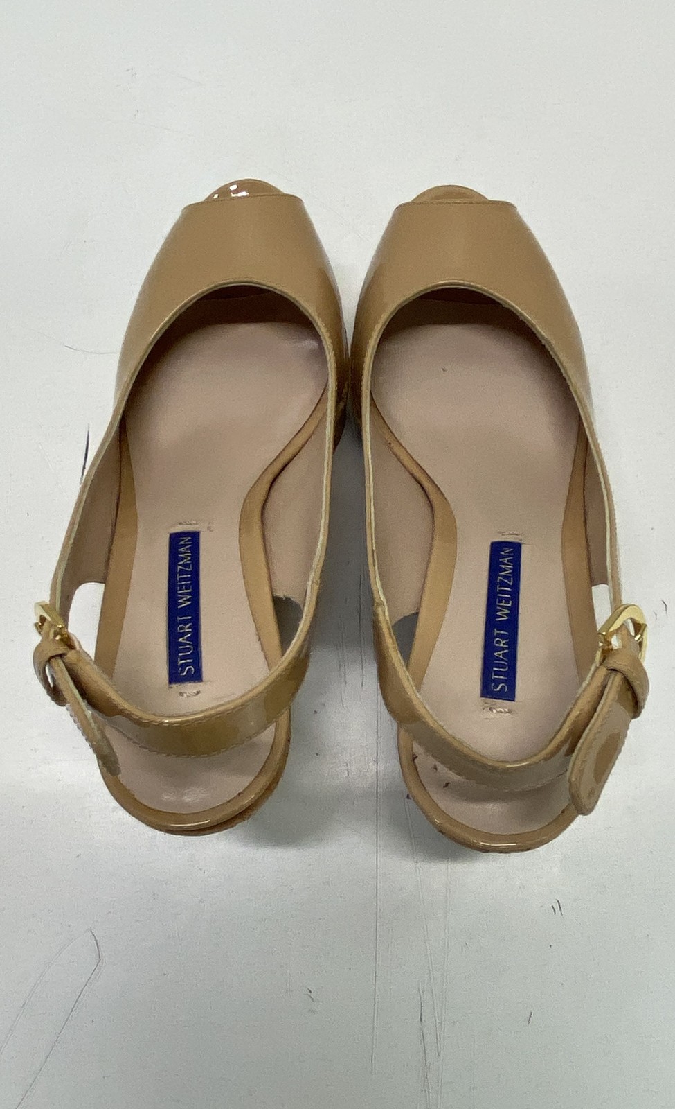 Stuart Weitzman Beige Solid Peep Toe Slingback We… - image 5