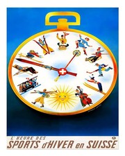Vintage Schweizer Wintersport-Wandkunst von Herbert Leupin Winter Spor