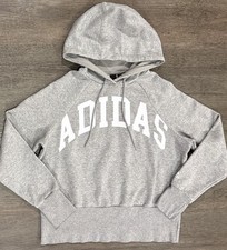 ADIDAS Womens Grey Hoodie Sweatshirt Size Small Gym Workout Spellout