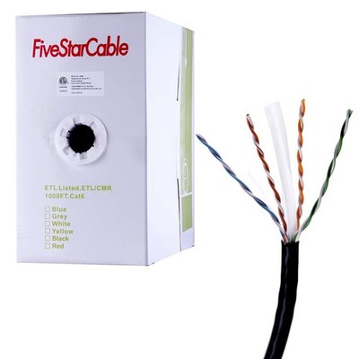 FiveStarCable Cat6 CMR 1000 Ft 23AWG Riser Rated Solid Bare 1000 Ft, Black