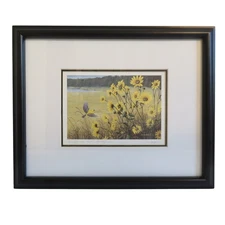 Don LI Leger Sunflowers and Goldfinch Framed Lithograph Art Nature Bird