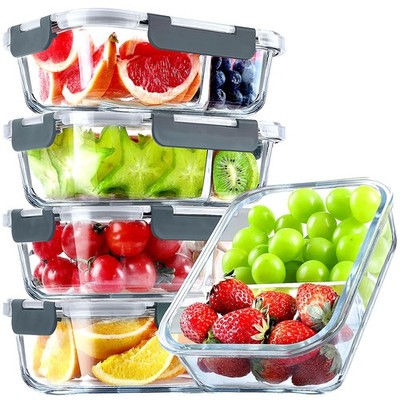 5 Pack Glass Meal Prep Containers 2 Compartment Set, 36OZ Airtight Glass Lunc...