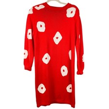 Vintage Outlander Womens S Red & White Floral Dot Sweater Dress FLAW Mod Retro