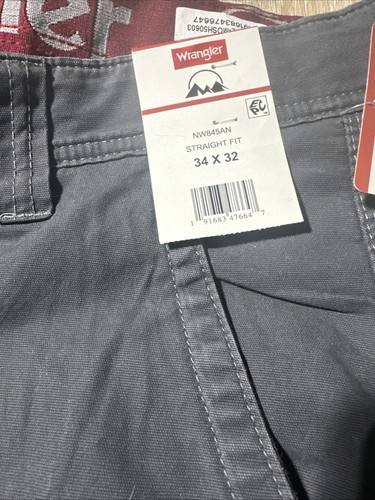 WRANGLER Rugged Utility Straight Fit Men's 34x32 Gray Khaki Pants Flex Waistband - Picture 10 of 10