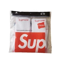(FOUR PACK) Supreme Hanes Comfort Crew Socks Size 6-12 White Authentic Brand New