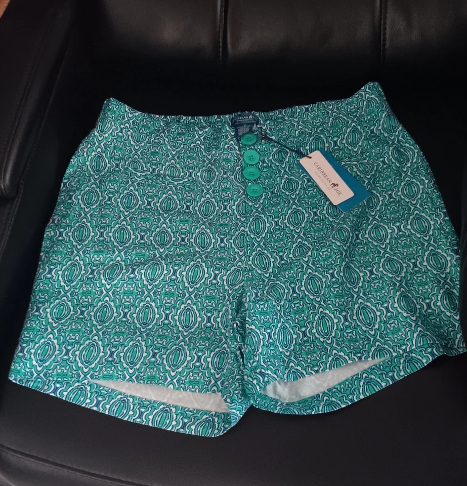 CARIBBEAN JOE синий зеленый кнопка спереди тянуть на пляжный прибрежный свободного короткие SZ M - Изображение 2 из 4