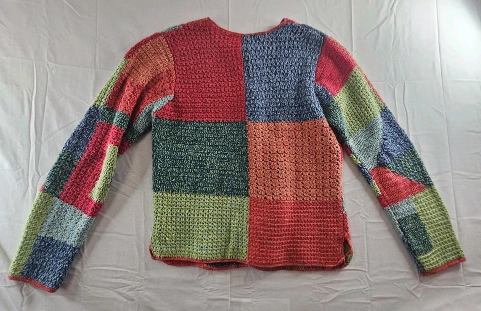 Susan Bristol Cardigan Women's Small Patchwork Y2K Hand Knit Colorful Vintage S - Image 2 of 4