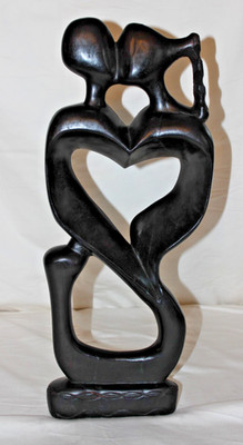 Vintage 21  African Lovers Embrace Sculpture Hand Carved Wood Abstract Art Unity