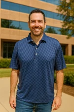 Collars & Co Men's Size XL Blue Print Polo Original Fit Lightweight Shirt