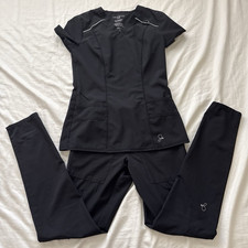 Jaanuu Women  s Medical Scrub Set Black XXS Solid 92 Polyester 8 Spandex