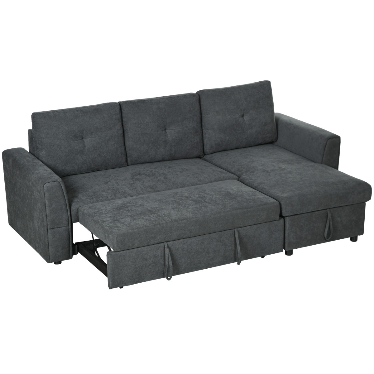 Homcom 3 Seater Sofa Bed, Convertible Pull Out Sofa With Storage, Dark Grey - Image 2