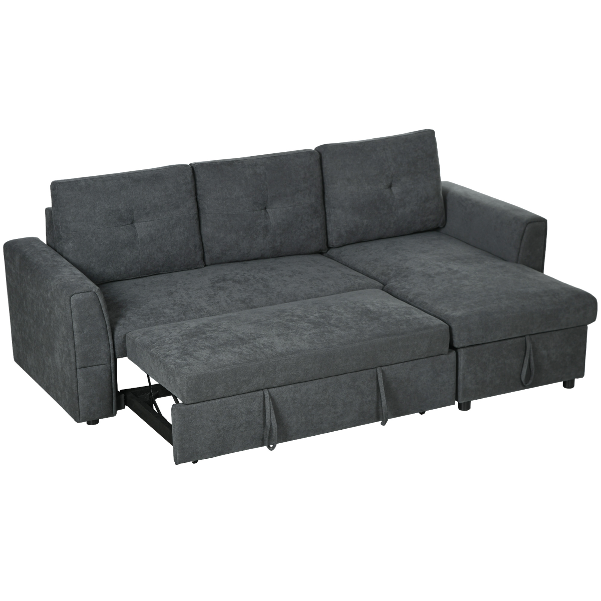 Homcom 3 Seater Sofa Bed, Convertible Pull Out Sofa With Storage, Dark Grey - Image 2