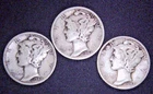 Mercury Dimes lot of 3 1942 Mint P, S, D