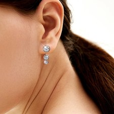 2.0ct Round Cut Lab‑Created Diamond Test Pass 18K Gold Jacket Stud Earrings