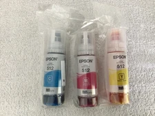 Genuine Epson 512 Ink Bottle Cyan Magenta Yellow Best Before Date 04/2025