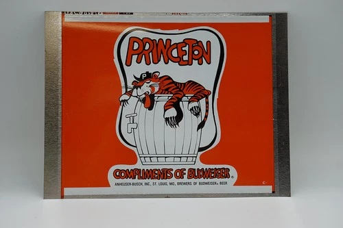 Vintage Budweiser Princeton University Tiger Mascot Metal Sign Sheet Breweriana