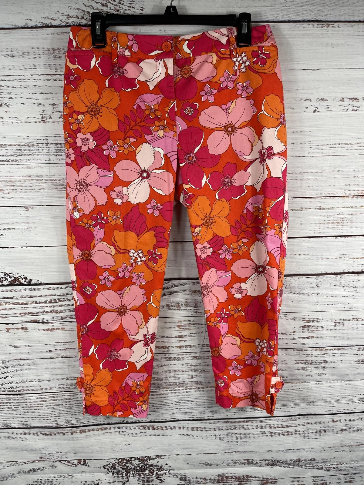 Talbots Perfect Crop Pants Womens 6P Multicolor Floral Twill Stretch Capri