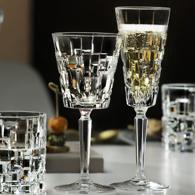 Modern Italian Crystal Glass Set for Events - Etna Set of 6 Flute Goblets