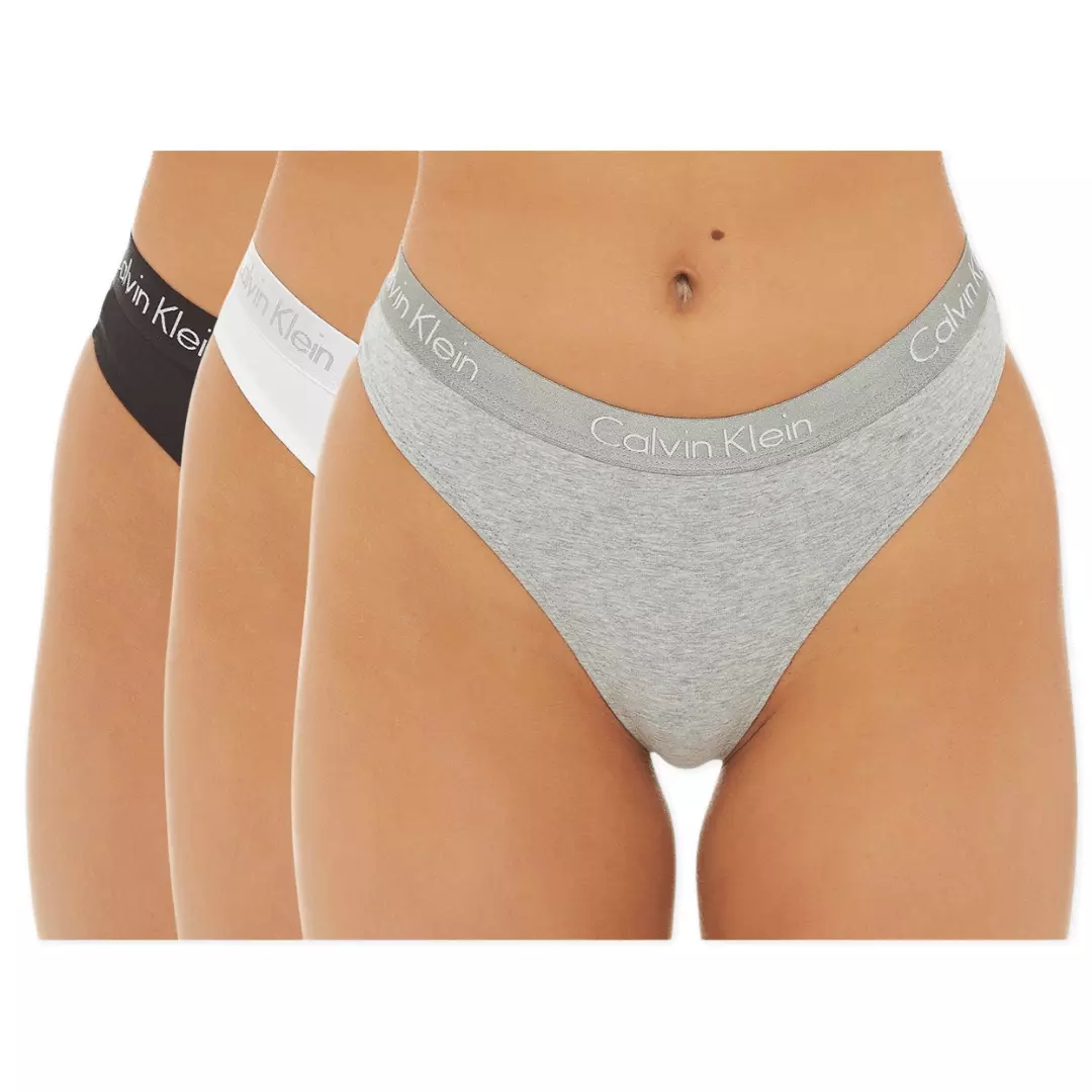 Calvin Klein Underwear Women's Motive Cotton Thong 3 Pack -  Black/White/Grey