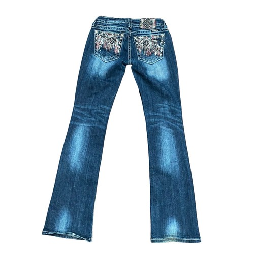Miss Me Jeans Womens 26 Bootcut Dark Wash Cowgirl Studded Sequin Bling 28x32 - Picture 8 of 11