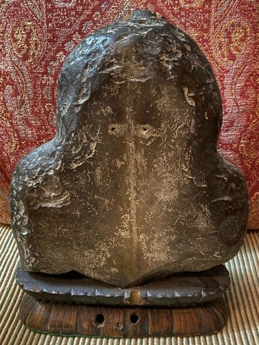 Antique Chinese Cave Stone Carved Buddha on Fitted Wood Carved Lotiform Base - Picture 4 of 12