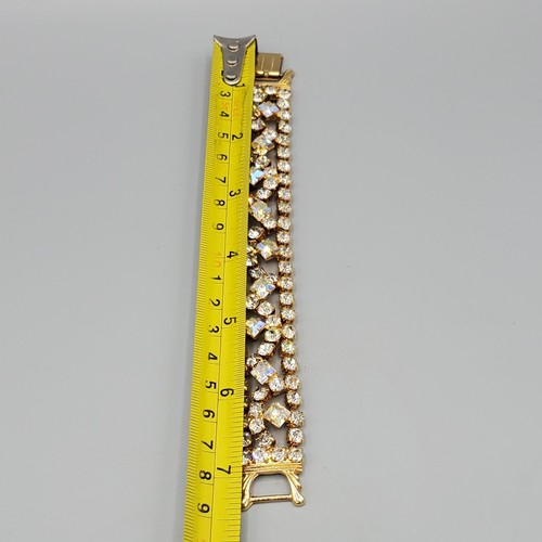 "Brazalete de eslabones anchos de diamantes de imitación Chaton cuadrado AB y años 50 sin firmar 7,25""" - Imagen 9 de 10