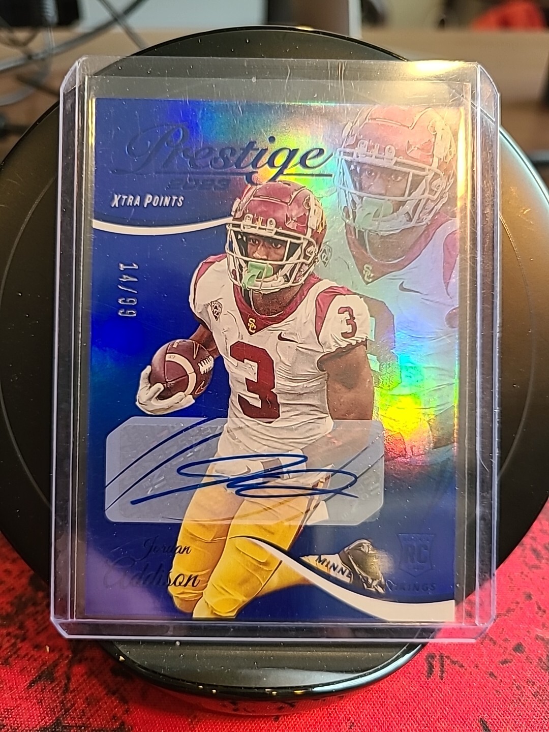 2023 JORDAN ADDISON Panini Prestige Xtra Points Blue /99 Vikings Rookie RC Auto