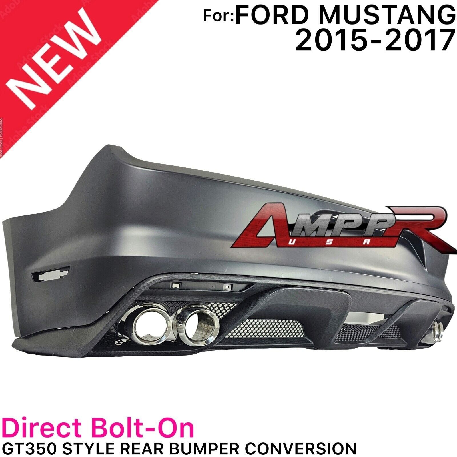Fits All 15-23 Ford Mustang Gt350 Style Rear  Bumper + Exhaust Tips & Diffuser