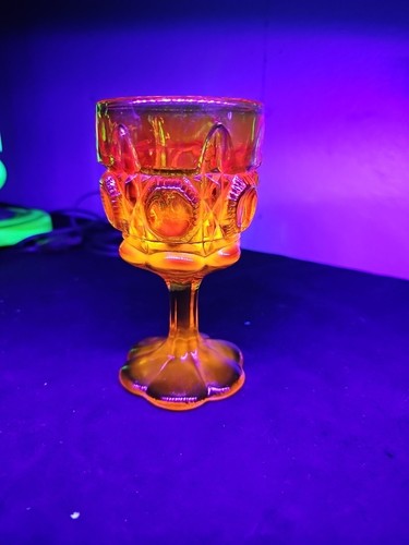 Kanawha Glass Amber Bulls Eye & Daisy Pattern Footed Water Wine Goblet Amberina - Picture 3 of 8