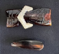 Vintage Large Brown Plastic Bow And Small Barrette Hair Clip Made in France MCM