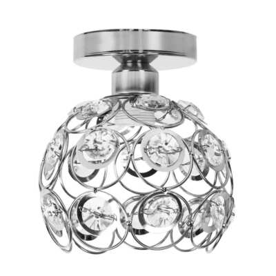 YANSUN 8 in. 1-Light Chrome Crystal Semi Flush Mount Ceiling Fixture for Foyer