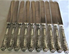 10 DOMINICK HAFF STERLING NO. 10 9 7/8" FRENCH BLUNT DINNER KNIVES EX-CONDITION