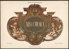 1900 Lithographie G. Sturm Art et musique angelots instruments Art nouveau