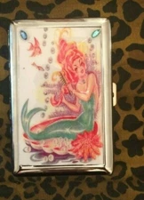 Retro 1950s Redhead Mermaid Cigarette Wallet Case Business Credit Card Holder