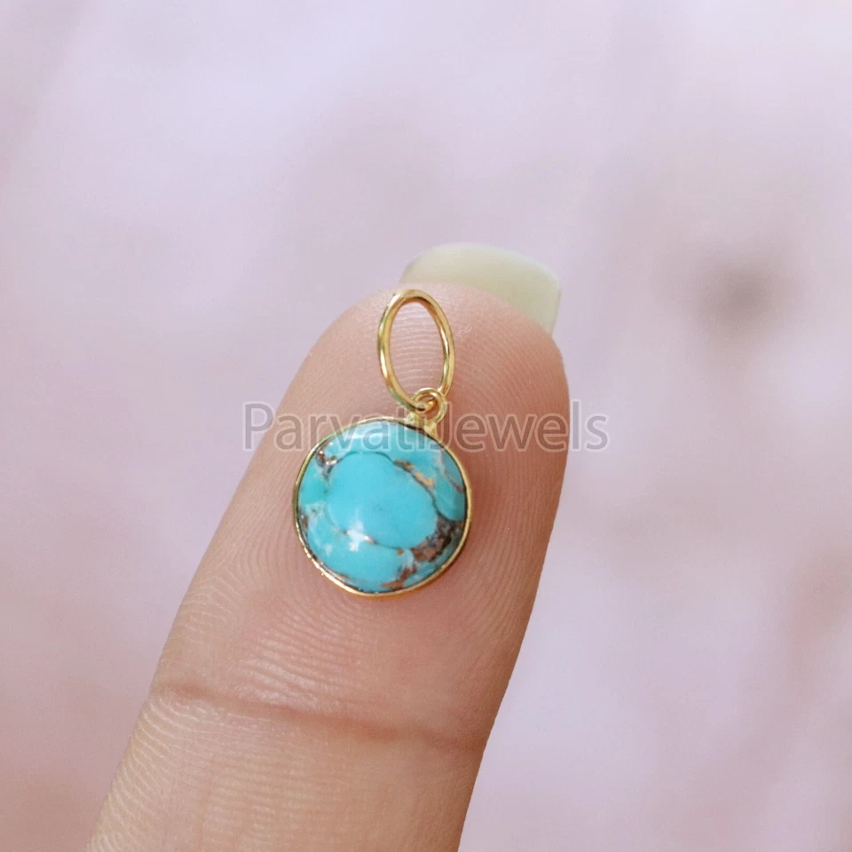 Colgante con dije de regalo de cumpleaños para mujer de oro macizo de 18 quilates con piedras preciosas turquesa azul natural Foto 2 de 3