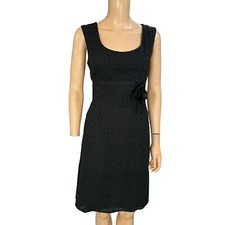 90s VTG Ann Taylor Eyelet Party Dress 6 Black Minimalist Preppy Classic Bow