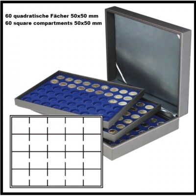 LINDNER 2365-2122ME Nera XL Münzkassette Blau 3 TAB Für 60 Carree Münzkapseln