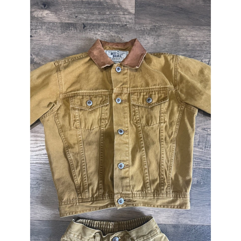 Conjunto de pantalones chaqueta vaquera vintage Best Basics Gap para niños cuello de cuero talla M-8 Foto 2 de 4