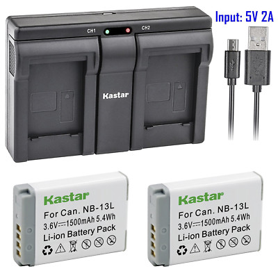 Kastar 2 Battery & Dual Slim USB Charger for Canon NB-13L NB13L CB-2LH