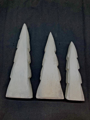 White Small Wooden  Pine ''Pearlized'' Tree Trio Set - (3)