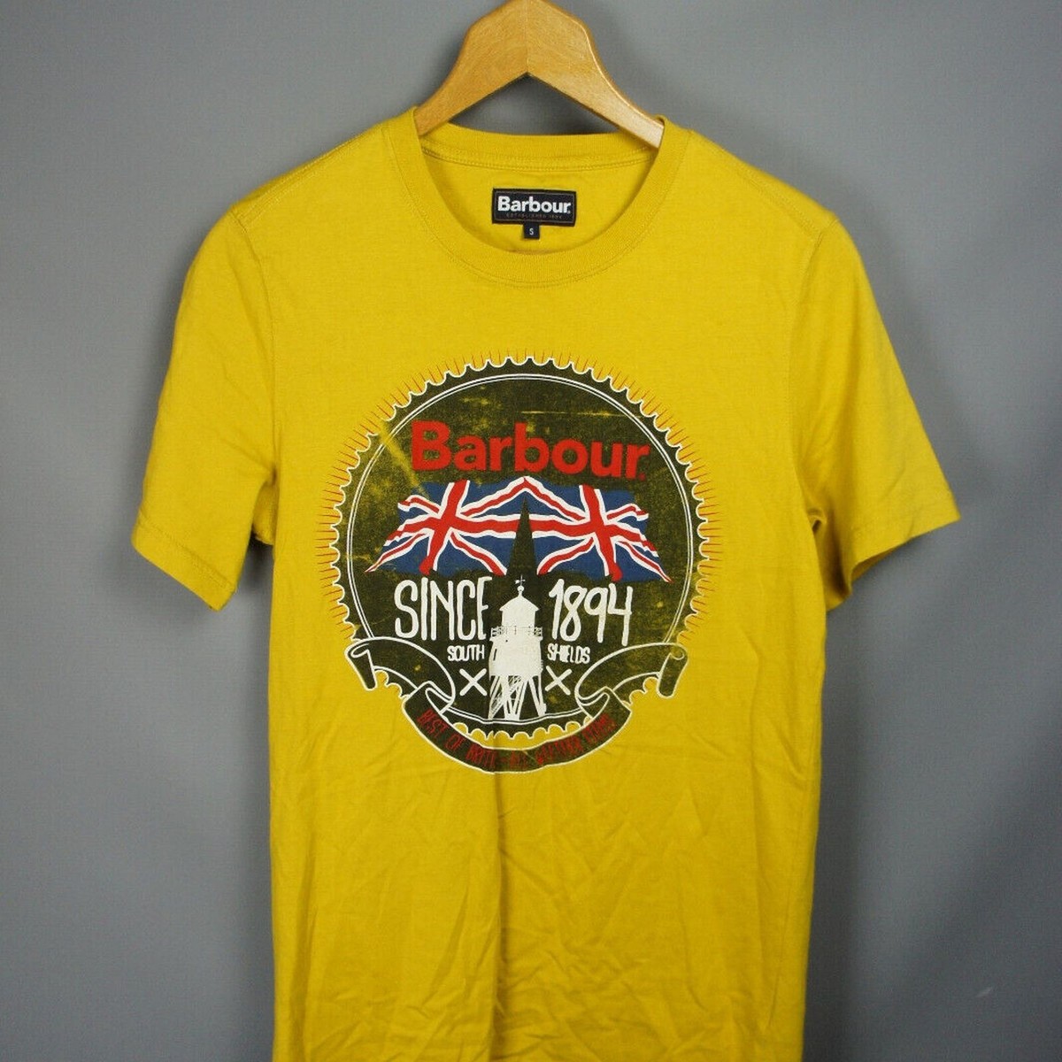 Barbour Small Mustard Yellow T-Shirt Branding Union Jack Slim