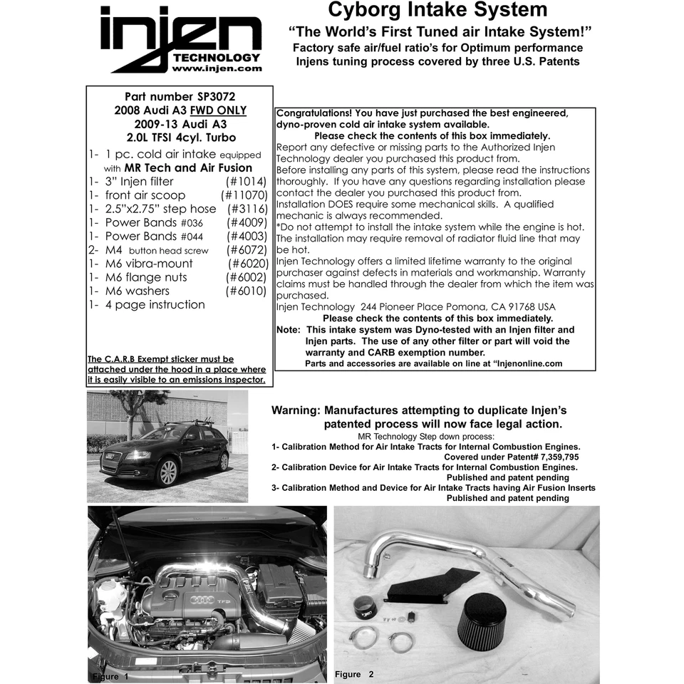 Entrada de aire frío Ram corta de aluminio Injen SP3072BLK para Audi A3 2.0 Turbo 2009-13 Foto 4 de 4