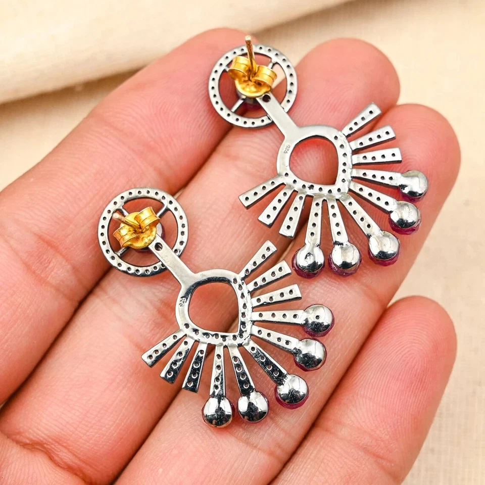 Wonderful Red Ruby &Pave Diamond Earring 925 Sterling Silver, Chandelier earring - Image 4 of 4