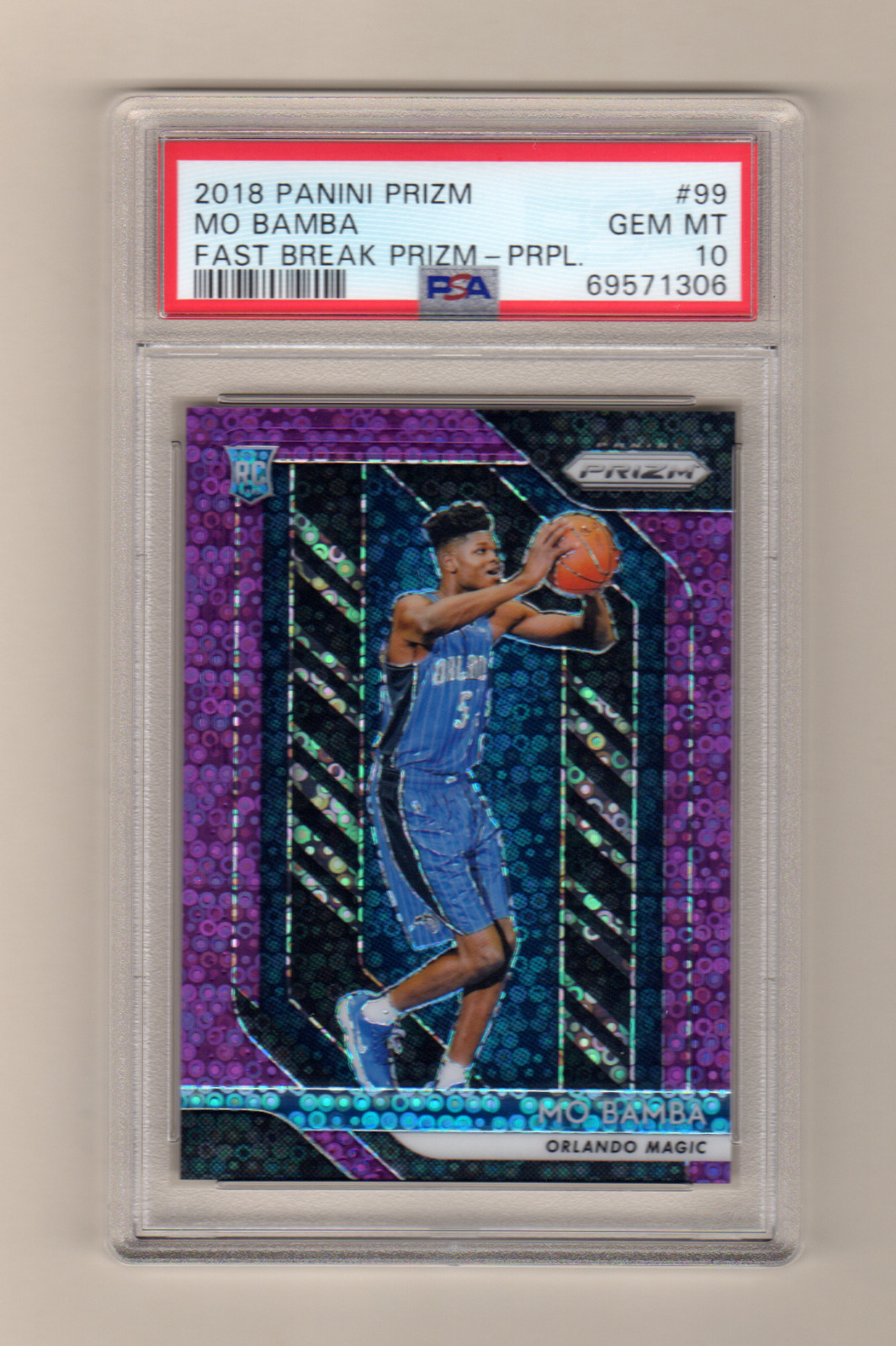 MO BAMBA 2018-19 PANINI PRIZM FAST BREAK PURPLE ROOKIE RC SP # / 75 PSA 10 GEM