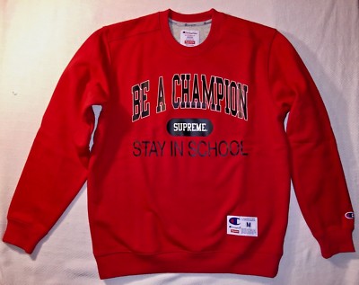 Supreme/Champion Collab Red Stay In School LS Crewneck Sweatshirt