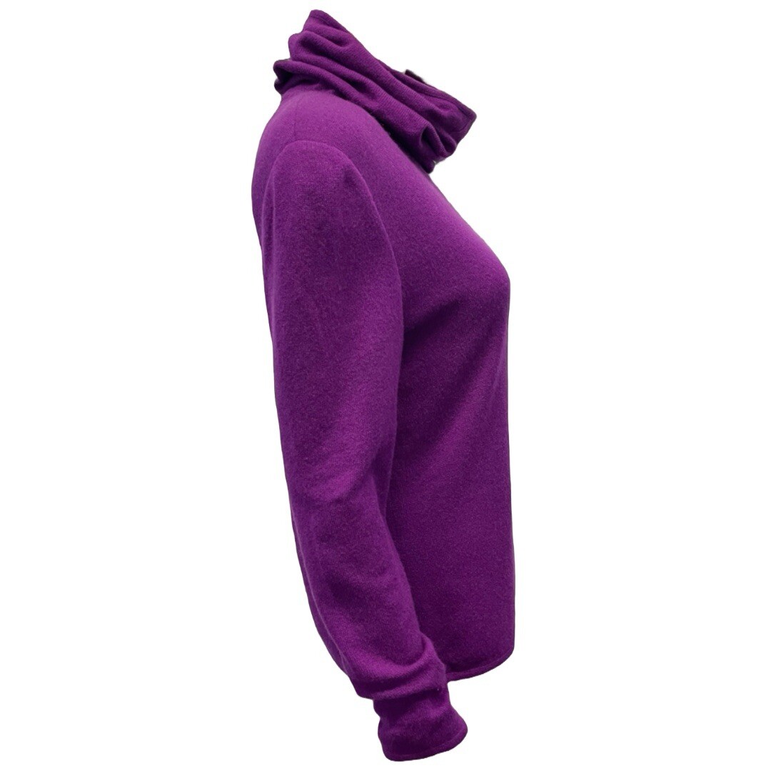 VTG 80s Valentino Boutique Purple Cashmere Padded Shoulder Turtleneck Sweater M thumbnail 2