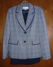 JONES NEW YORK SUIT - NAVY GLEN PLAID JACKET  SOLID SKIRT 2-PC SUIT - MISSES 8